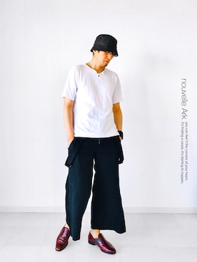 「初秋コーデ」｜「アイテム（オールインワン・サロペット）」を使った、nouvelle Ark  樋口蒼馬さん（メンズ・177cm）の夏コーディネート