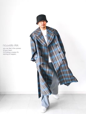 「スラックスパンツ」｜「アイテム（トレンチコート）」を使った、nouvelle Ark  樋口蒼馬さん（メンズ・177cm）の秋コーディネート