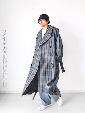 「スラックスパンツ」｜「アイテム（トレンチコート）」を使った、nouvelle Ark  樋口蒼馬さん（メンズ・177cm）の秋コーディネート