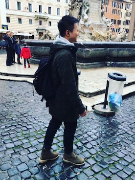 「travel」｜「アイテム（スウェット）」を使った、Derrick Changさん（メンズ・180cm）の夏コーディネート