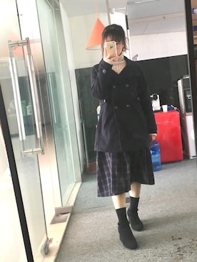 「FOREVER 21（フォーエバー トゥエンティーワン）のアイテム（ピーコート）」を使った、哆啦さん（レディース・156cm）の冬コーディネート