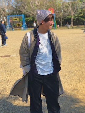 「パイピングコート」｜「アイテム（その他アウター）」を使った、しゅうさん（メンズ・165cm）の春コーディネート