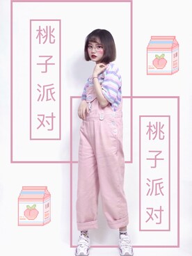 「日系休闲」｜「アイテム（オールインワン・サロペット）」を使った、-少女扭蛋机さん（レディース・160cm）の春コーディネート