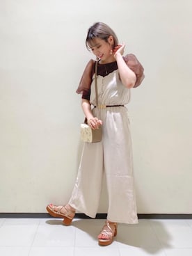 「パワショル」｜「アイテム（オールインワン・サロペット）」を使った、マジェスティックレゴンルミネ大宮店スタッフさん（レディース・154cm）の夏コーディネート