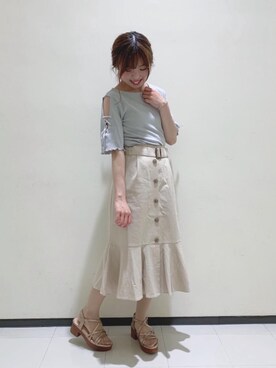 「MAJESTIC LEGON（マジェスティックレゴン）のキリカエレースタンク（タンクトップ）」を使った、マジェスティックレゴンルミネ大宮店スタッフさん（レディース・158cm）の夏コーディネート