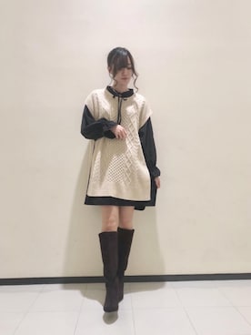 「ニットベストワンピース」｜マジェスティックレゴンルミネ大宮店スタッフさん（レディース・159cm）の秋コーディネート