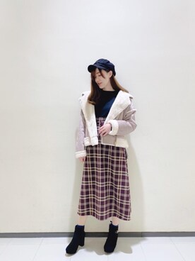 「ドッキングワンピ」｜「アイテム（ライダースジャケット）」を使った、マジェスティックレゴンルミネ大宮店スタッフさん（レディース・159cm）の秋コーディネート