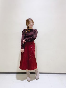 「Iラインスカート」｜「アイテム（ライダースジャケット）」を使った、マジェスティックレゴンルミネ大宮店スタッフさん（レディース・158cm）の秋コーディネート