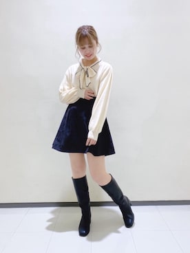 「ボウタイ」｜「アイテム（ライダースジャケット）」を使った、マジェスティックレゴンルミネ大宮店スタッフさん（レディース・158cm）の冬コーディネート