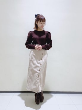 「フェミニンコーデ」｜「アイテム（ライダースジャケット）」を使った、マジェスティックレゴンルミネ大宮店スタッフさん（レディース・158cm）の冬コーディネート