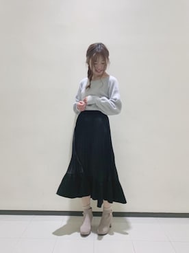 「フェミニンコーデ」｜「アイテム（ライダースジャケット）」を使った、マジェスティックレゴンルミネ大宮店スタッフさん（レディース・158cm）の冬コーディネート
