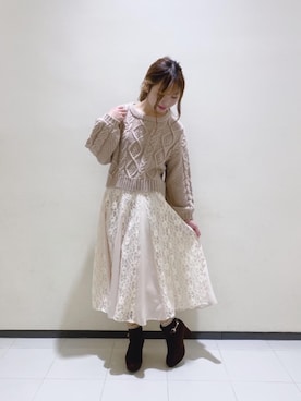 「ピンクベージュ」｜「アイテム（ライダースジャケット）」を使った、マジェスティックレゴンルミネ大宮店スタッフさん（レディース・158cm）の冬コーディネート