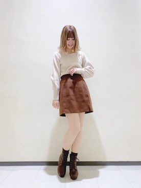 「ラメ」｜「アイテム（ライダースジャケット）」を使った、マジェスティックレゴンルミネ大宮店スタッフさん（レディース・158cm）の冬コーディネート