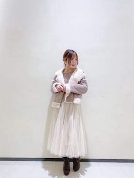 「新作」｜「アイテム（ライダースジャケット）」を使った、マジェスティックレゴンルミネ大宮店スタッフさん（レディース・158cm）の冬コーディネート