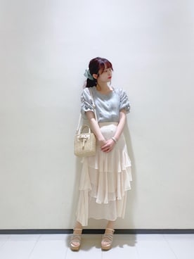「アイテム（かごバッグ）」を使った、マジェスティックレゴンルミネ大宮店スタッフさん（レディース・168cm）の春コーディネート