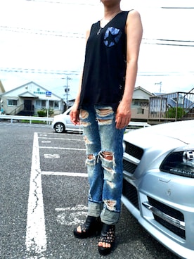 「KMRii（ケムリ）のアイテム（サンダル）」を使った、ふなさん（レディース・160cm）の夏コーディネート