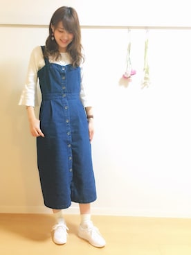「Green　Parks（グリーンパークス）のアイテム（サロペット/オーバーオール）」を使った、S h i i ＊°さん（レディース・163cm）の春コーディネート