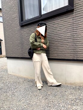 「NICE CLAUP（ナイスクラップ）のアイテム（ミリタリージャケット）」を使った、おかゆさん（レディース・156cm）の春コーディネート