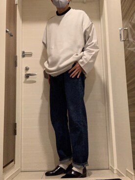 「Levi's（リーバイス）の501(R) LEVI'S(R)ORIGINAL FIT RIGID（デニムパンツ、ブルー系）」を使った、せかいさん（メンズ・175cm）の春コーディネート