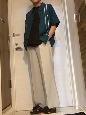「MONKEY TIME（モンキータイム）の＜monkey time＞ COTTON KNIT SSL SHIRT/ニットシャツ（ニット/セーター、グリーン系）」を使った、せかいさん（メンズ・175cm）の春コーディネート