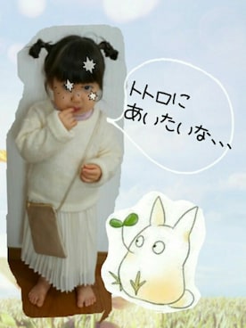「白ニット」｜「アイテム（その他アウター）」を使った、＊えみたんママ＊さん（キッズ・90cm）の冬コーディネート