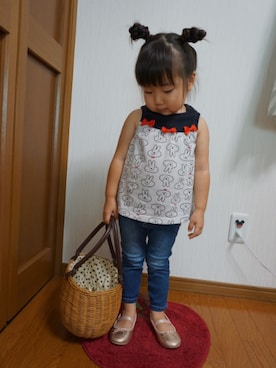 「no brand（ノーブランド）のアイテム（かごバッグ）」を使った、＊えみたんママ＊さん（キッズ・90cm）の夏コーディネート