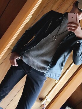 「Confirm（コンファーム）のアイテム（ライダースジャケット）」を使った、HANI/はにさん（メンズ・173cm）の春コーディネート
