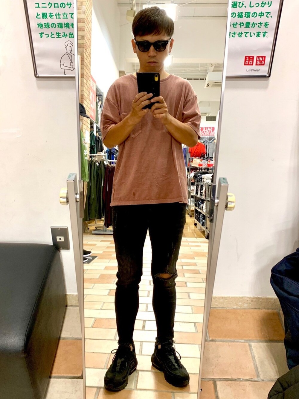 「黒スキニー、ストリート、ビックシルエット、いいね、save、フォローお願いします🤑」｜「Ray-Banの＜Ray-Ban（レイバン）＞ CMETEOR POLARIZED（サングラス、ブラック系）」を使った、mackoさん（メンズ・174cm）の夏コーディネートの1枚目の写真
