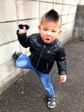 「アイテム（ライダースジャケット）」を使った、Y.Tさん（キッズ・90cm）の冬コーディネート