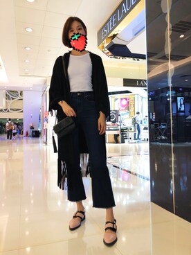 「ZARA（ザラ）のアイテム（ピーコート、ブラック系）」を使った、士多啤梨さん（レディース・170cm）の春コーディネート