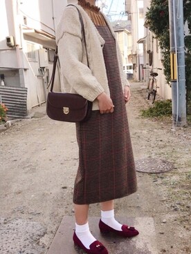 「ADAM ET ROPE'（アダムエロペ）のラウンドクロスボディーバッグ（ショルダーバッグ）」を使った、まりるんさん（レディース・163cm）の秋コーディネート