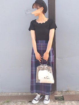 「スカラップ」｜「アイテム（ハンチング/ベレー帽）」を使った、まりるんさん（レディース・163cm）の春コーディネート