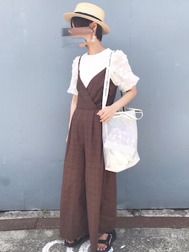 「カシュクール」｜「アイテム（オールインワン・サロペット）」を使った、まりるんさん（レディース・163cm）の夏コーディネート