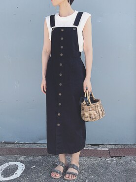 「ワッフルスリーブレスt」｜まりるんさん（レディース・163cm）の夏コーディネート