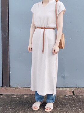 「ハイウエストストレートジーンズ」｜「アイテム（ワンピース/ドレス）」を使った、まりるんさん（レディース・163cm）の夏コーディネート