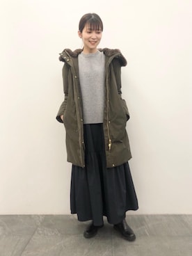 「WOOLRICH（ウールリッチ）のアイテム（ジャケット/アウター）」を使った、仲（naka）さん（レディース・163cm）の冬コーディネート