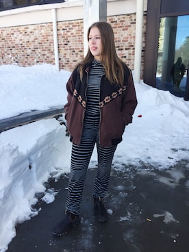 「stripes」｜「アイテム（オールインワン・サロペット）」を使った、India Reedさん（レディース・157cm）の春コーディネート