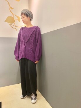 「Green　Parks（グリーンパークス）の・リブカットワイドパンツ（その他パンツ）」を使った、aykさん（レディース・156cm）の秋コーディネート