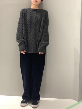 「ケーブルカーディガン」｜「アイテム（その他）」を使った、aykさん（レディース・156cm）の冬コーディネート