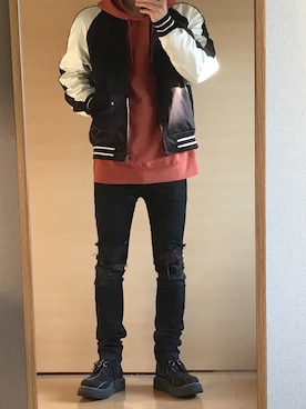 「GU（ジーユー）のアイテム（スカジャン）」を使った、yskEさん（メンズ・172cm）の冬コーディネート