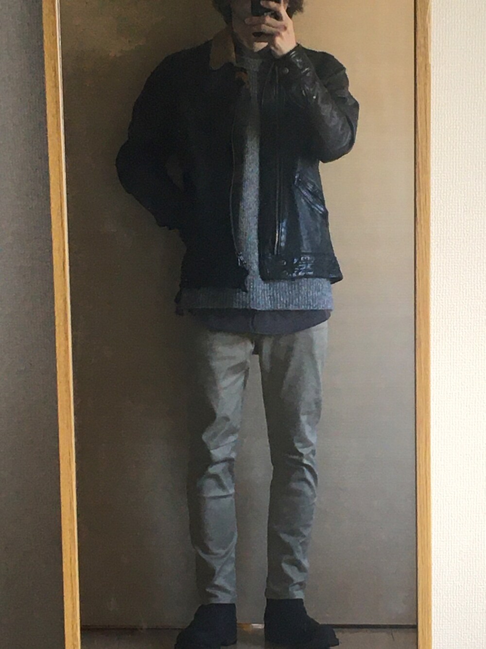 「glambのアイテム（ライダースジャケット、ブラウン系）」を使った、yskEさん（メンズ・172cm）の秋コーディネートの1枚目の写真