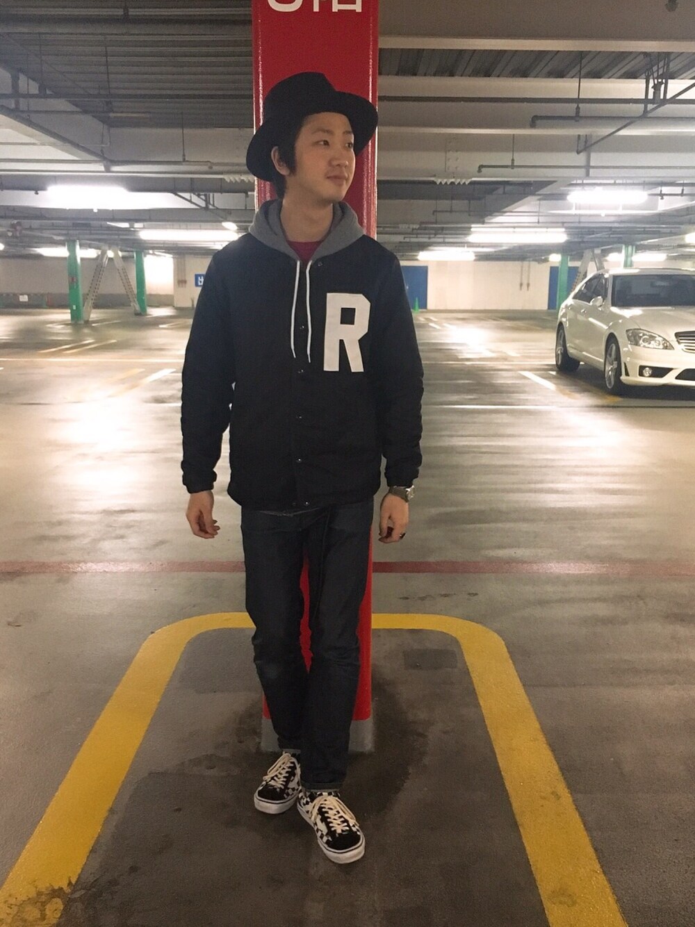 「Rags Mcgregor、SATURDAYS SURF NYC、American Apparel、JOHN LAWRENCE SULLIVAN、VANS、KIJIMA TAKAYUKI、Hamilton、コーチジャケット、ハット、oldskool」｜「KIJIMA TAKAYUKIのアイテム（ハット、ブラック系）」を使った、YU-TAさん（メンズ・172cm）の春コーディネートの1枚目の写真