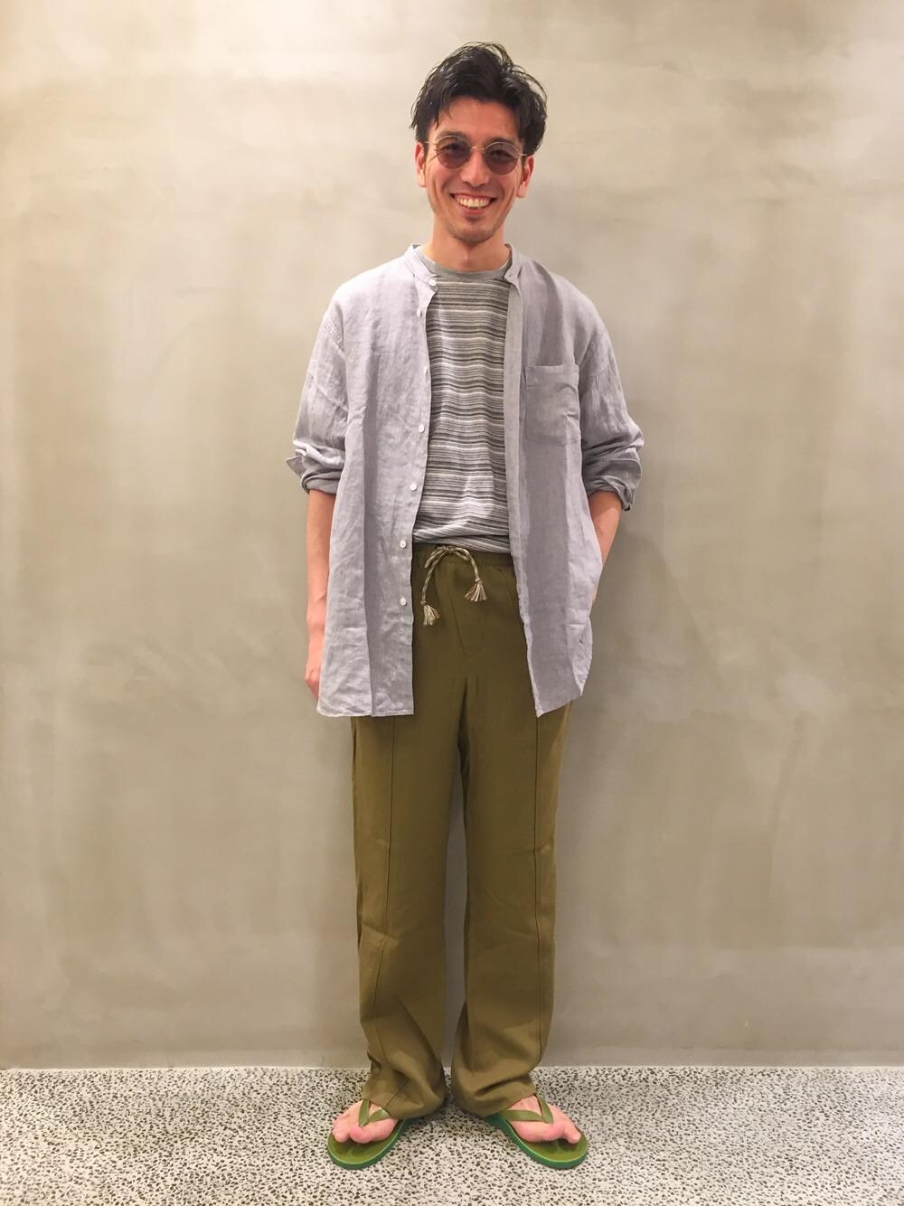 「EL NIDO FLIPSの＜EL NIDO FLIPS(エルニド フリップス) ＞リゾートサンダル†（サンダル、グリーン系）」を使った、nakashimaさん（メンズ・177cm）の夏コーディネートの1枚目の写真