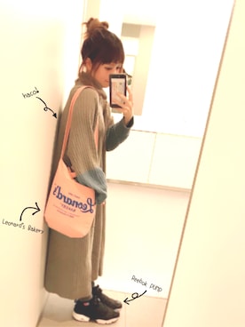 「haco!（ハコ）の＜高橋愛さんコラボ＞ラブ＆ピースプロジェクト　配色遣いのタートルリブニットワンピース（ワンピース）」を使った、NaruMiiさん（レディース・153cm）の秋コーディネート