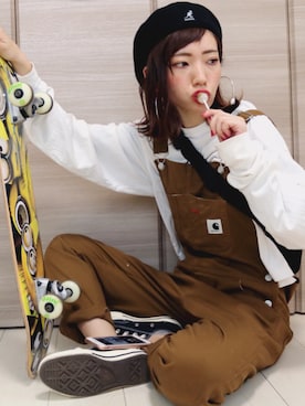 「Carhartt WIP（カーハートダブリューアイピー）のアイテム（サロペット/オーバーオール）」を使った、ふみさん（レディース・159cm）の春コーディネート