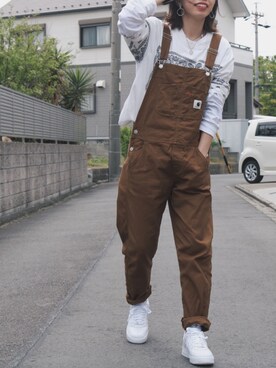 「Carhartt WIP（カーハートダブリューアイピー）のアイテム（サロペット/オーバーオール）」を使った、ふみさん（レディース・159cm）の春コーディネート