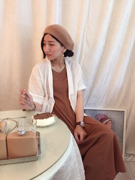 「秋のブラウンスタイル」｜「アイテム（シャツワンピース）」を使った、𝒮さん（レディース・160cm）の秋コーディネート