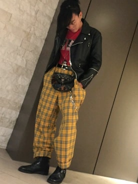 「バーバリー」｜「アイテム（ライダースジャケット）」を使った、ATSUMIさん（メンズ・164cm）の春コーディネート