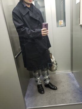 「Yohji Yamamoto（ヨウジヤマモト）のアイテム（トレンチコート）」を使った、ダッフルコートさん（メンズ・168cm）の春コーディネート