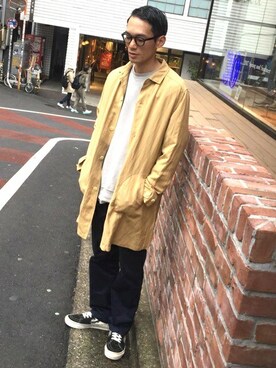 「SHIPS JET BLUE（シップスジェットブルー）のアイテム（ステンカラーコート）」を使った、福山さん（メンズ・178cm）の春コーディネート